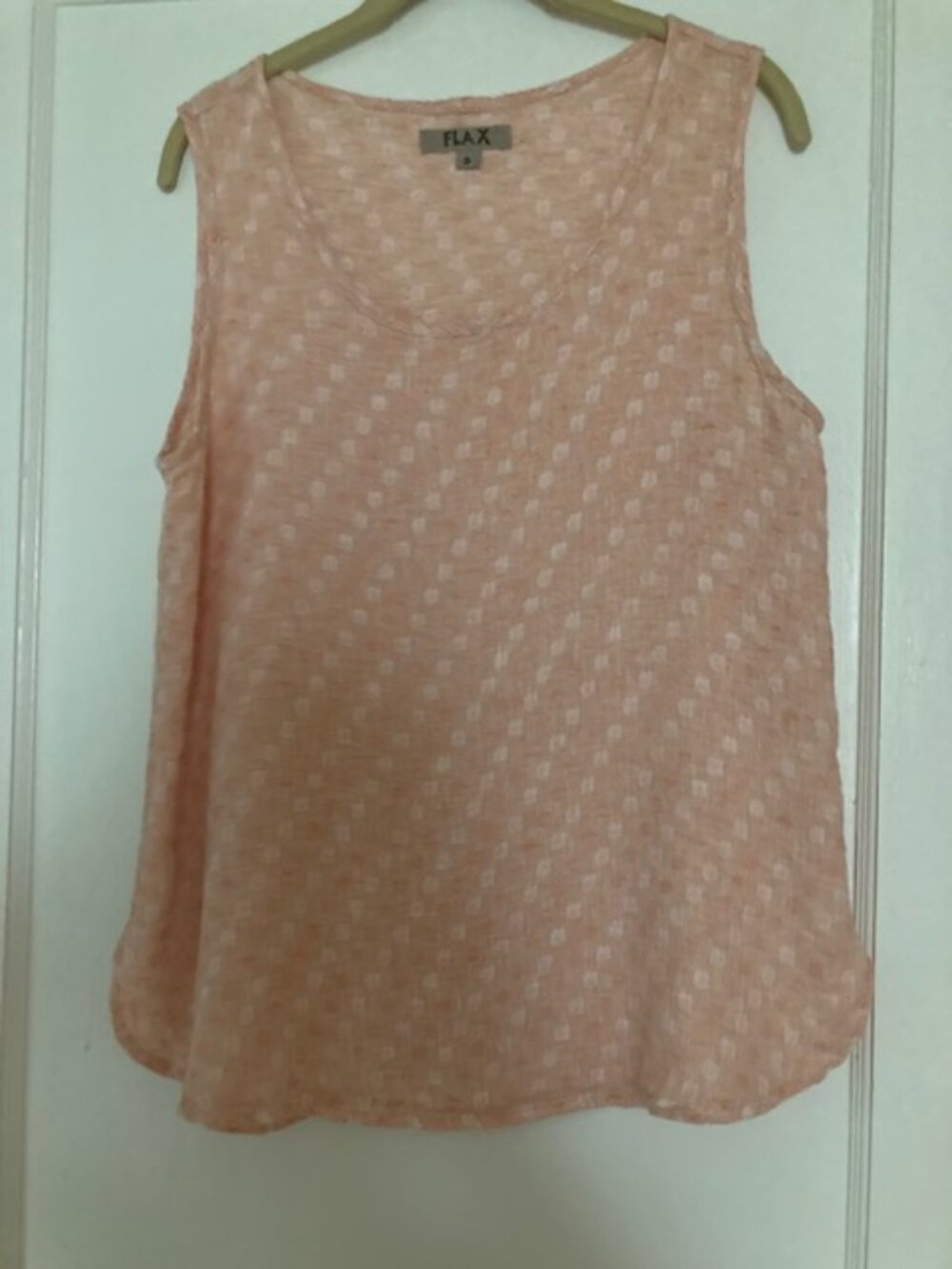 FLAX Linen Tank Top Womens Size S Melon Dot Sleeveless Blouse Peach